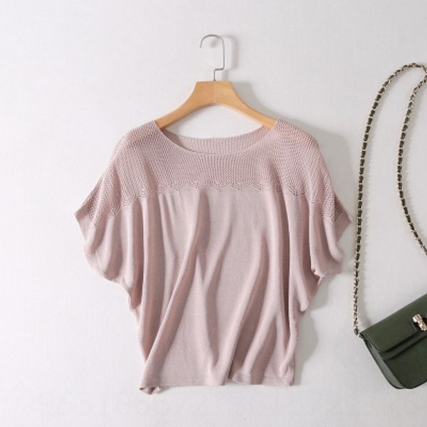 

2019 summer ice silk loose all-match bat sleeve t-shirt summer women's sweater t-shirt sweater top, White