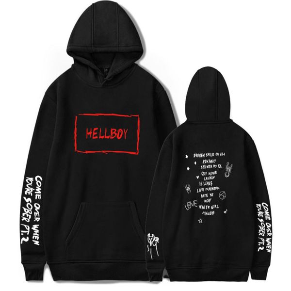 

new men hoodie lil peep hellboy print trendy simple sweatshirt spring autumn keep warm hoodies hip hop fans leisure clothes, Black