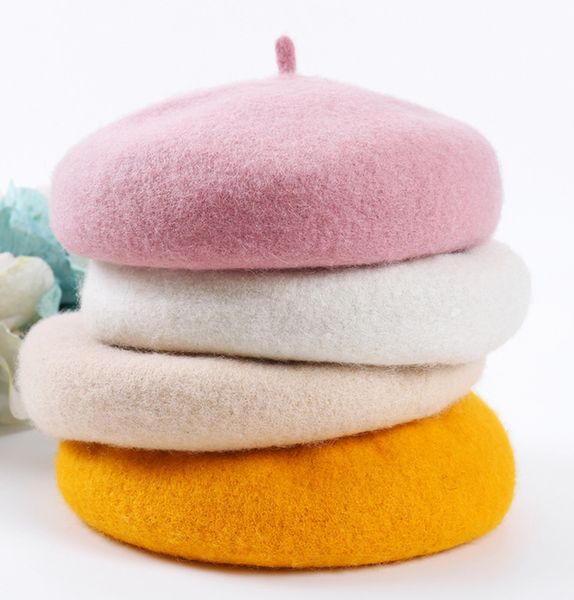 

сплошной цвет шерсти войлок hat берет классический французский стиль берет для женщин lightweight вскользь девушки beanie cap hat дамы w569, Black;white