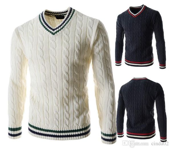 

мужские зимние хлопка с длинным рукавом v-образным вырезом пуловер молодежи тонкий joker простой бутик contrast вязать вязать свитер, White;black