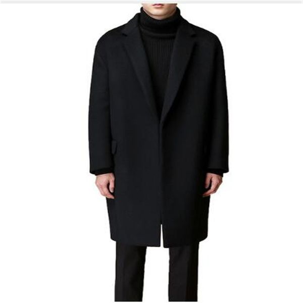 

new arrival 2017 winter long coat men parka double breasted cashmere pea coats for men abrigo de lana hombre, Black