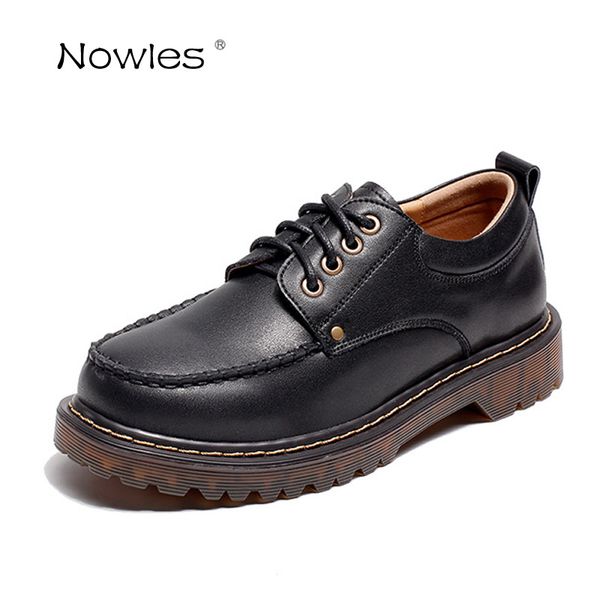 

harajuku british short boots women shoes fashion boots round toe lace-up size 35-40 genuine leather ladies shoes, Black