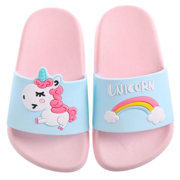 

children' home soft slippers baby garden cartoon rainbow shoes boy girl unicorn slippers todder flip flops beach swimming, Black;grey