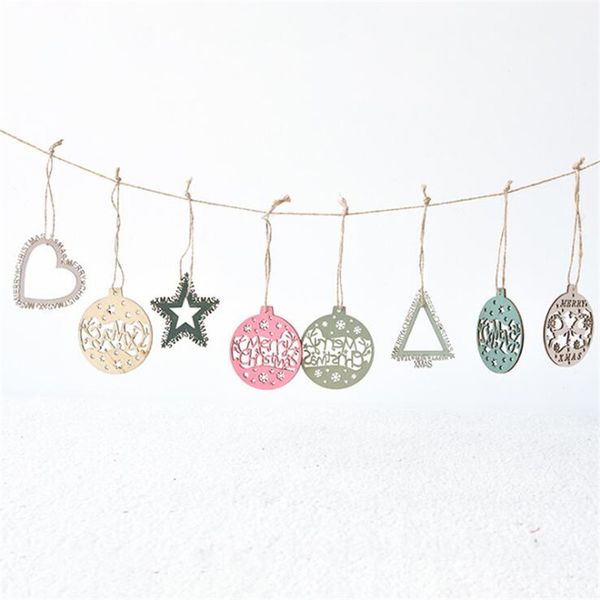 

nordic laser hollow christmas ball snowflake ornaments christmas gifts 12pcs/ pack wooden pendant 2019 new