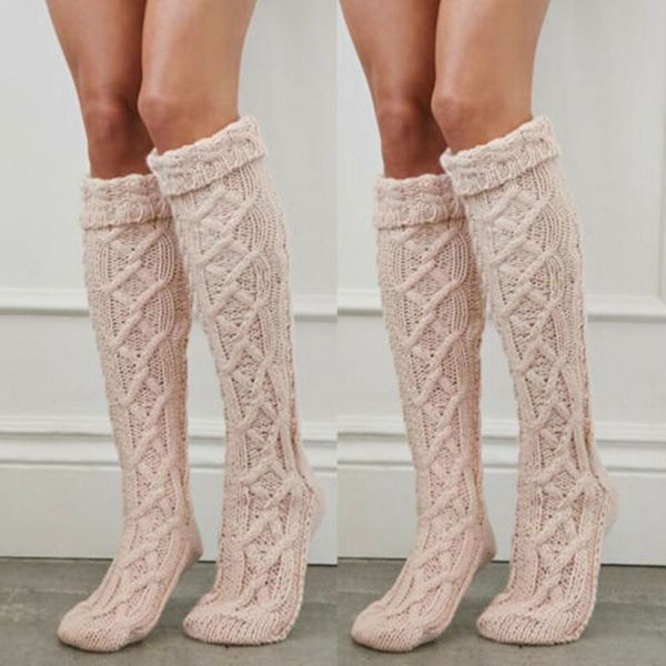 

women lady winter warm knit stockings over knee long boot winter thigh 59cm, Black