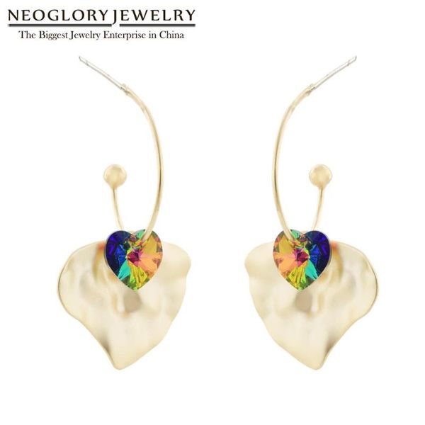 

neoglory unique geometric strike double heart crystal hook earrings for women gold color green love symbol for modern girl gifts, Golden;silver