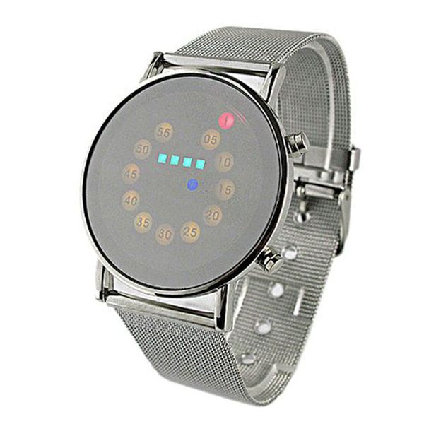 

2019 new fashion blue led light men wristwatch stainless steel band for special charming style wholesale dropship clock, Slivery;brown