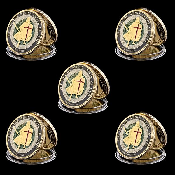 

5pcs eagle crest armor god ephesians 6:13-17 put on the whole armor of god plated challenge coin