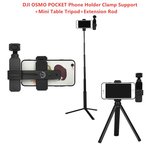 

DJI OSMO POCKET Handheld Gimbal Stabilizer Accessories Phone Holder Clamp Support + Mini Table Tripod + Extension Rod