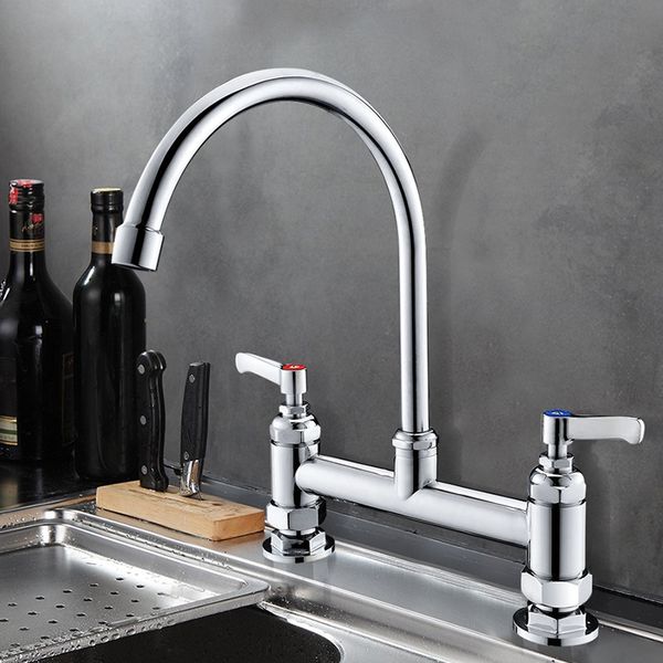 2019 Rv Double Handle Silver Double Basin Kitchen Faucet Tap Dual