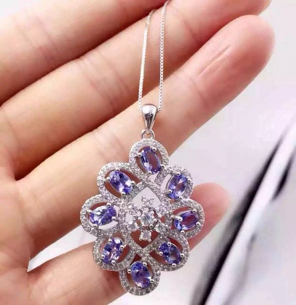 

natural blue tanzanite pendant s925 silver natural gemstone pendant necklace trendy elegant circle flowers women jewelry