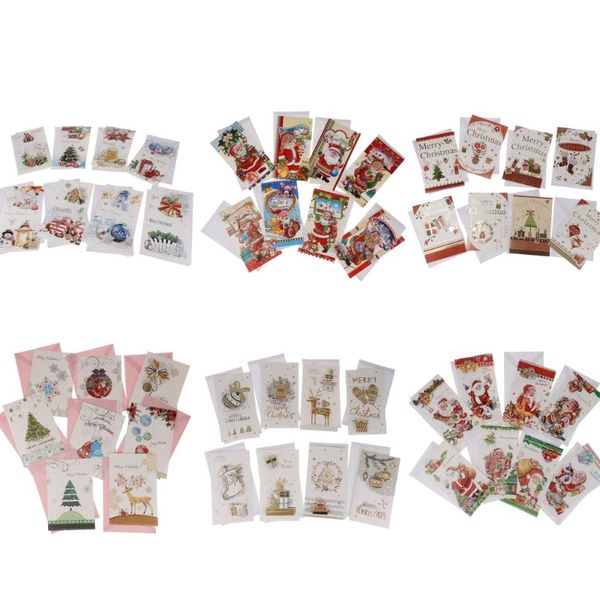 

8pcs/set merry christmas greeting cards bulk box set holiday xmas card envelope
