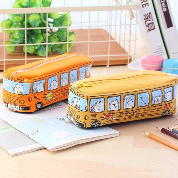 

novelty animals school bus shape canvas pencil case stationery storage organizer bag school office supply