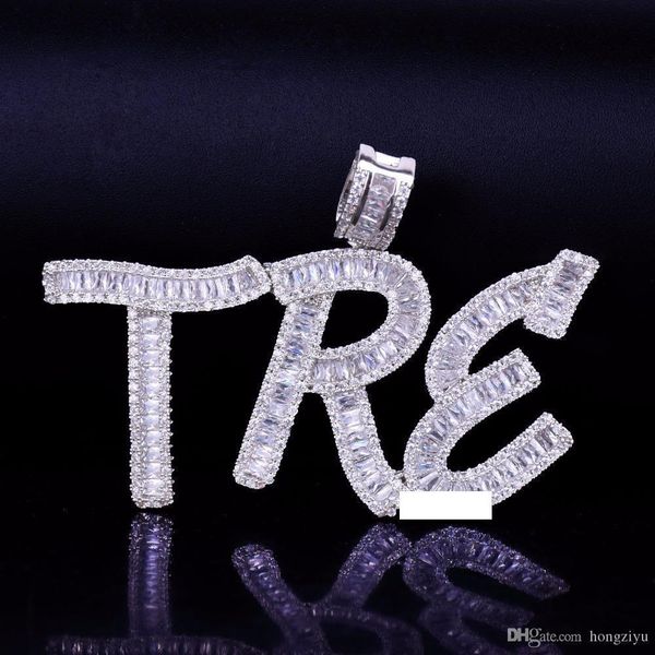 

custom name baguette letters hip hop pendant chain gold silver bling zirconia men's hip hop pendant jewelry for gift