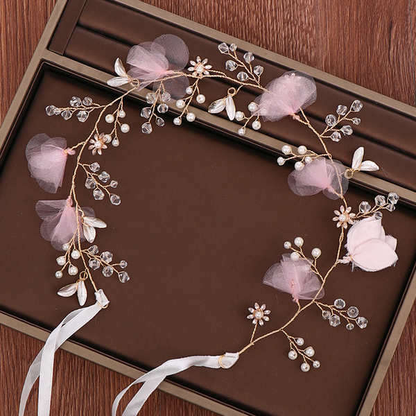 

bride flower pearl headband headpiece hair ornaments for women handmade wedding tiara hair band bridal accessories jewelry, Golden;white
