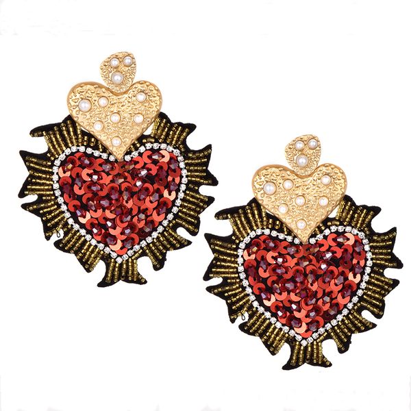 

handmade cartoon heart ear rings hyperbole for women earrings fashion lady trendy crystal long tassel beads drop dangle earrings, Silver