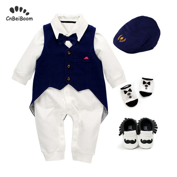 

baby dress boy clothes suit 100% cotton rompers tuxedo 5pcs clothing sets birthday wedding party for boys outfit spanish, White