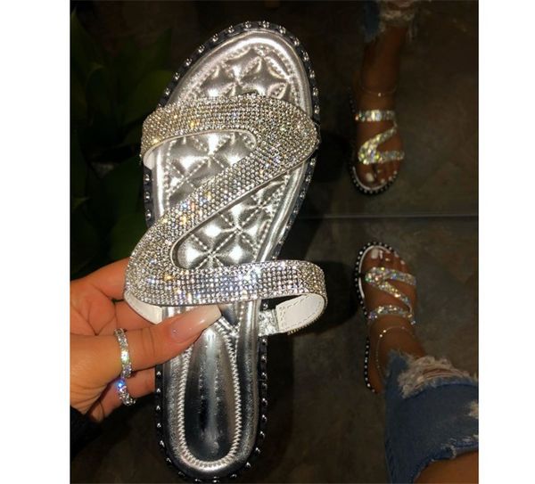 

Hot Women Sandals Shoes Casual Outside Slippers Stick The Rhinestone Flat Buckle Slippers PH-CFY20050914