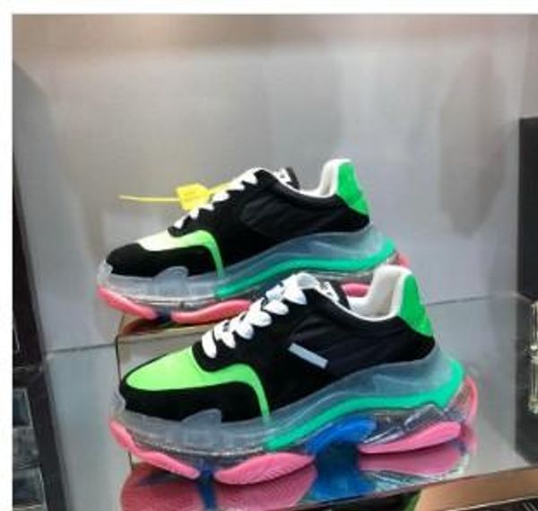 

new 2019 brand men women platform sneakers,designer dad shoes pink purple patchwork leather transparent bottom causal shoes 35-45 100304, Black
