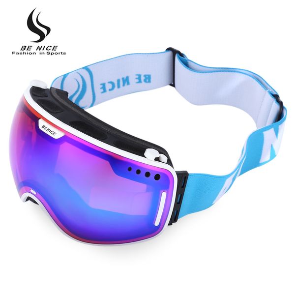

benice uv protection ski goggles double uv400 anti-fog snow eyewear lens big spherical skiing glasses snow goggles