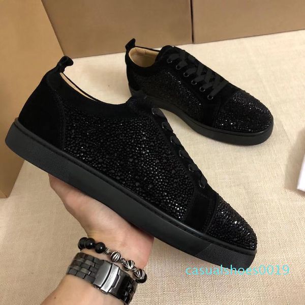 

with box designer sneakers low cut spikes flats shoes red bottom for men and womens leather sneakers party designer shoes c19, Black