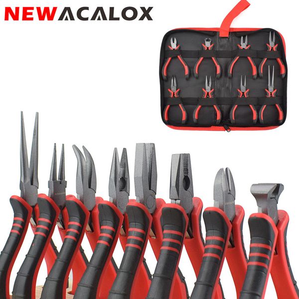

newacalox 4.5" mini pliers set end cutting pliers wire cutter diagonal flat nose 8-style diy jewelry making tools