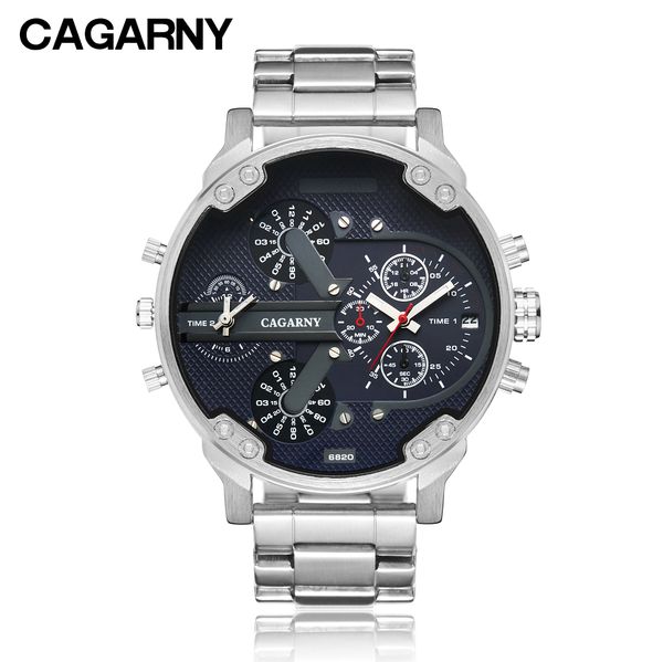 

cagarny brand large dial men's multifunction watches steel strip quartz business watch men gift relogio masculino montre homme, Slivery;brown