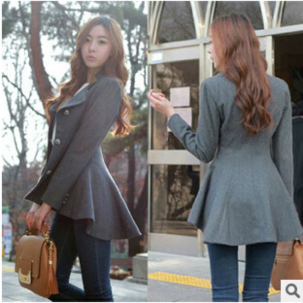 

new women korean dovetail slim wool coat ladies designer irregular long blazer winter outwear female suit jacket, Black