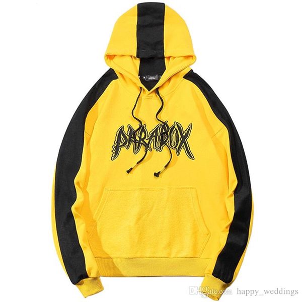 

2019 men hip hop streetwear hoodie color block patchwork harajuku hoodie sweatshirt embroidery cotton hooded pullover yellow new, Black