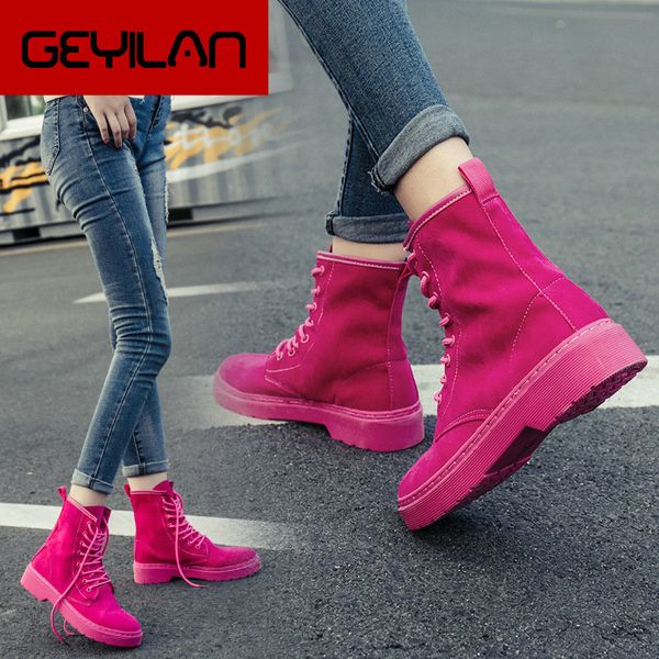 

fashion pink ankle boots for women wedge ankle boots increasing platform female shoes punk style drop shipping, Black