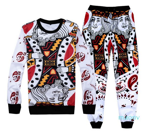 

wholesale-hip hop hoodies&pants funny playing cards suits 3d jogging pants sweatshirt 2 piece sets men/women sport sweatpants, Black
