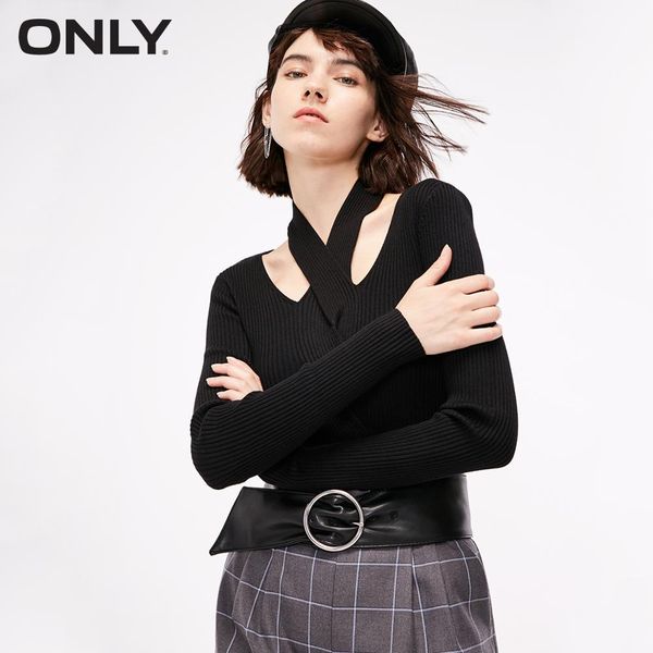 

only autumn new dark striped cross design sweater | 118424505, White;black