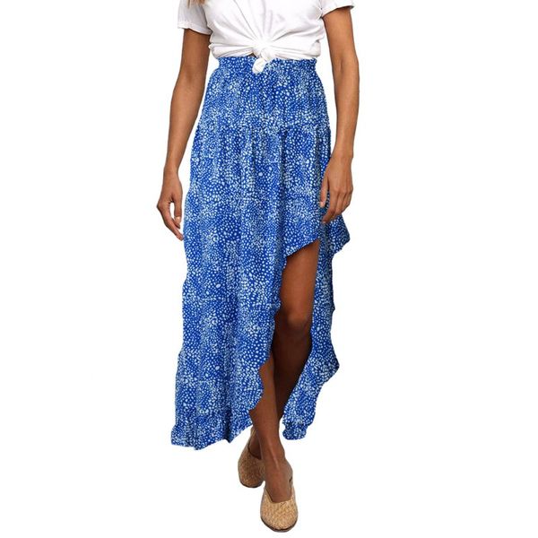 

women fashion bohomian skirt summer wrap chiffon floral irregular opening long skirts, Black