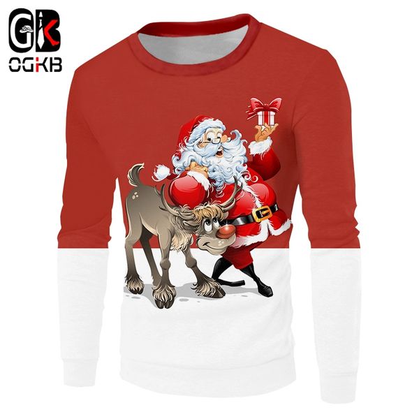 

ogkb men's 3d printed lovely santa claus and bull clothing trend man christmas moon pattern casual sweatshirt, Black