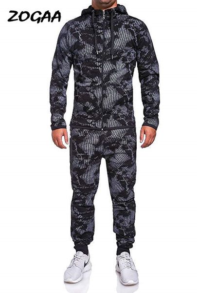 

zogaa 2020 explosion style 3d striped floral print zip hip hop sports hooded muscle brother men's set, Gray