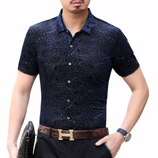 

2019 fashion streetwear shirt short sleeve camisa hombre velvet shirt hawaiian man transparent camicia uomo camisa social, White;black