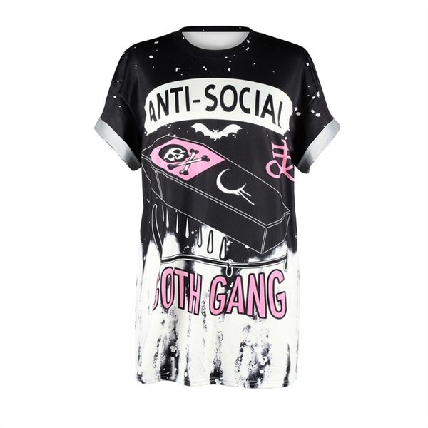 

womens t shirt women new print anti social 3d printing goth gang punk t shirt clothing plus size dropship, White