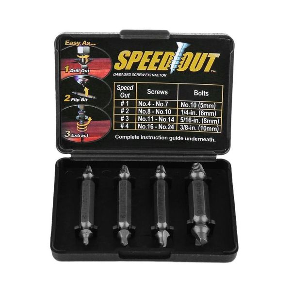 

4pcs/set s2 alloy steel double ended damaged screw extractor drill bits out remover bolt stud tool kit #1 #2 #3 #4