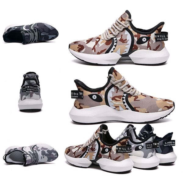 

wholesale retail women men running shoes desert camo navy blue mens trainers sport sneakers shark homemade brand made in china size 39-44