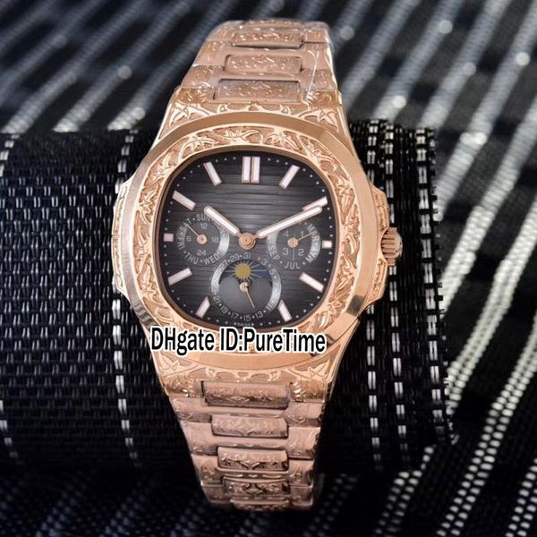 

новый 5740 чпу гравировка панк розовое золото серый textur циферблат автоматическая фаза луны комплексная функция мужские часы спортивные ча, Slivery;brown