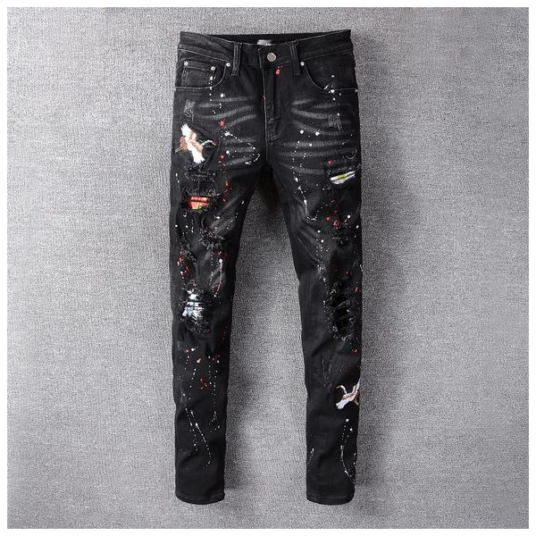 

mens designer jeans fashion crane embroidery pants luxury starry graffiti washed jean for womens high st brand kanye hiphop wear 2019 winter, Blue