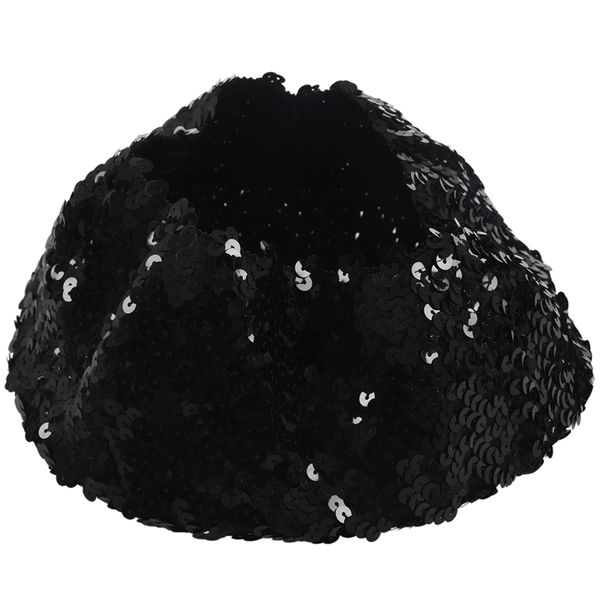

lady costume stretch sparkly shining sequin beret beanie hat, Blue;gray