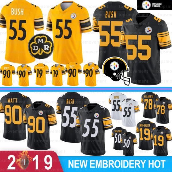 

55 devin bush jerseys 19 juju smith-schuster pittsburgh 90 t.j. watt steeler 2 mason rudolph 30 james conner 39 minkah fitzpatrick 2020 new, Black;red