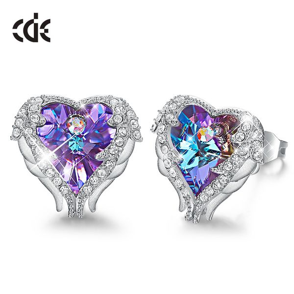 

cde stud earrings embellished with crystals women earrings angel wing heart earrings fashion ear jewellery gifts cj191223, Golden;silver