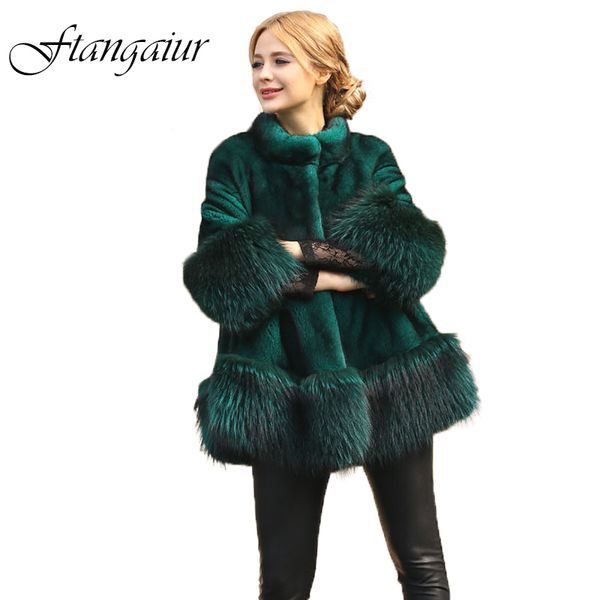 

ftangaiur 2019 winter imported velvet coat half sleeve light color loss mink coat women's medium real coats, Black
