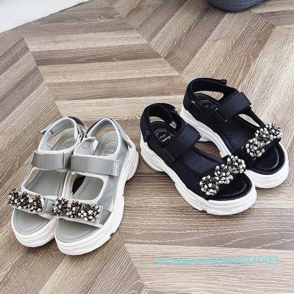 

rimocy glitter floral chunky platform sandals women fashion thick bottom wedges gladiator shoes woman ankle strap sandalias 2020 s03, Black