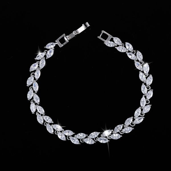 

fashion women bracelet leaf shape exquisite sparkling cz bracelet party banquet wedding jewelry, Black