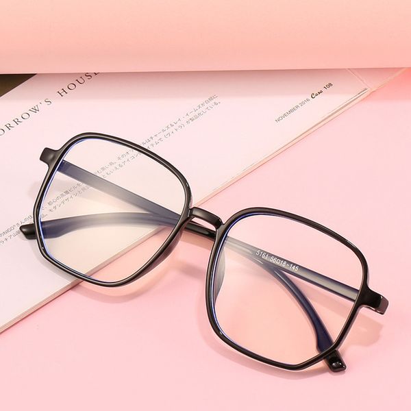 

trendy fashion anti-blue light glasses women 2020 large frame eyewear classic polygon eyeglasses frame plain mirror, White;black