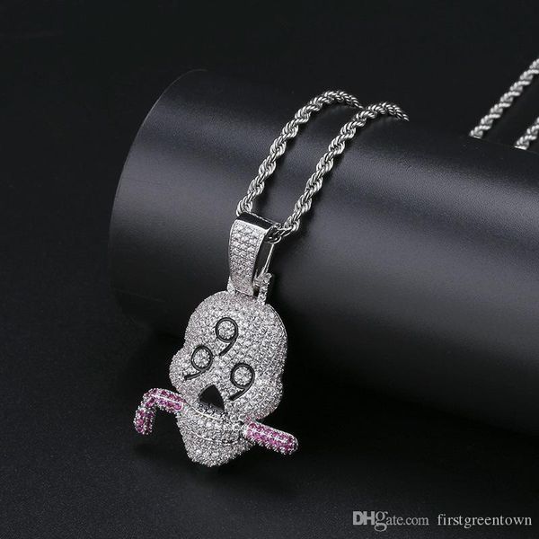 

999 skull pendant micro-zircon solid necklace jewelry for men hip-hop personality fashion necklace, Silver