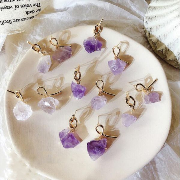 

mengjiqiao 2019 new statement irregular natural stone earrings for women metal knot asymmetric pendientes fashion girl jewerly, Silver